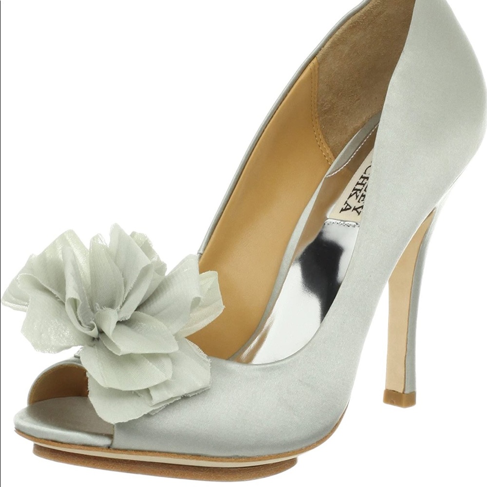 Badgley Mischka Peep Toe Pumps Light Grey Size 7.5